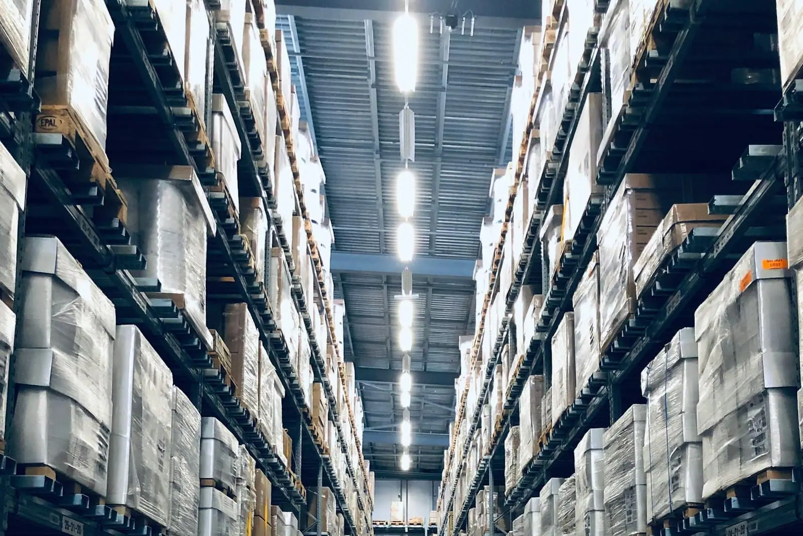 Warehouse aisles stocked with boxes