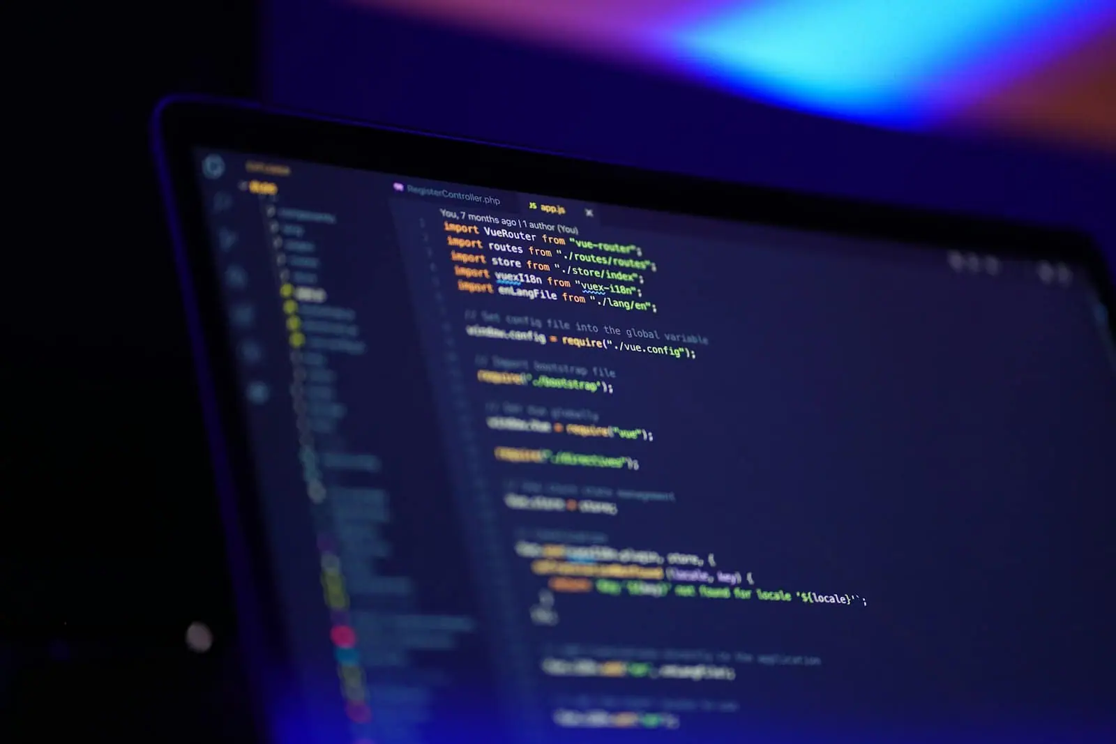 Application code on a laptop screen